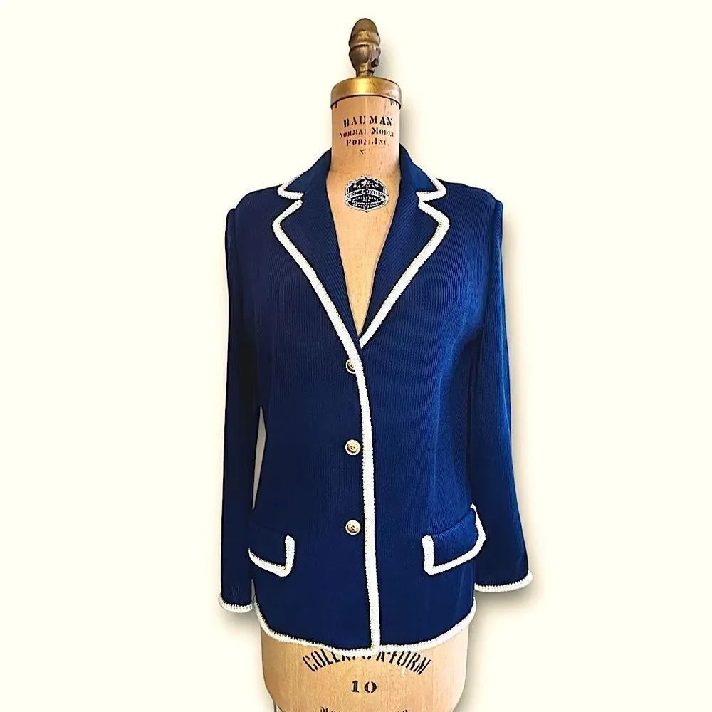 Vintage 70s ACT III Lightweight Navy Blazer with white and gold trim size small